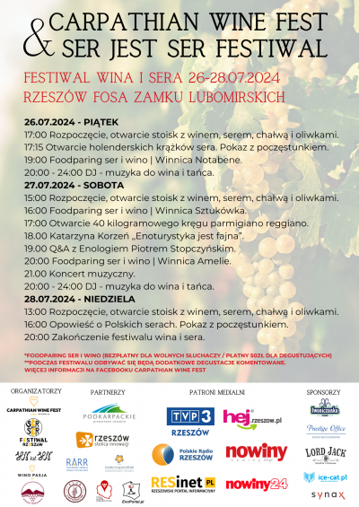 Plakat z programem Festiwalu Carpathian Wine Fest 2024